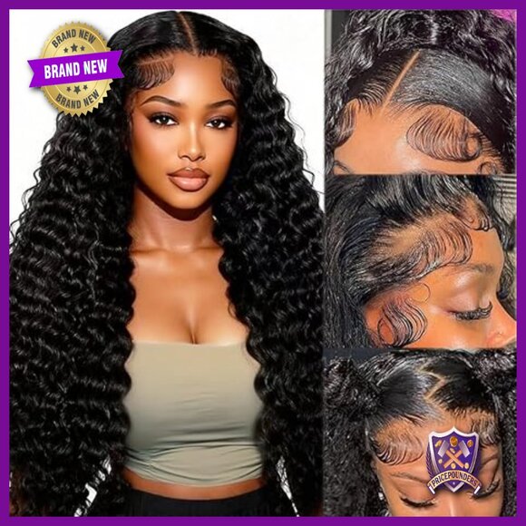 30 Inch Deep Wave Lace Front Wig Human Hair 200 Density 13x6 HD Transparent main image 6